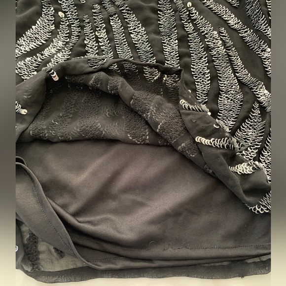 Black silver metallic Beaded sequin Dress long sleeve mini size 6 zebra print - Picture 10 of 11